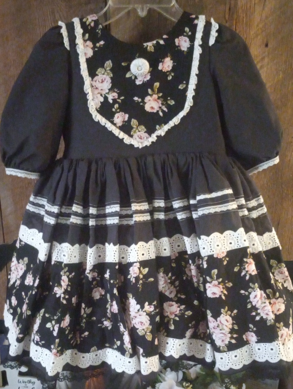 Dollcake Black Floral Lace Trim Girls Formal Dress